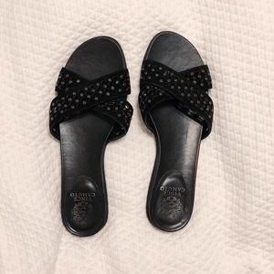 Vince Camuto black suede and leather slides 9.5